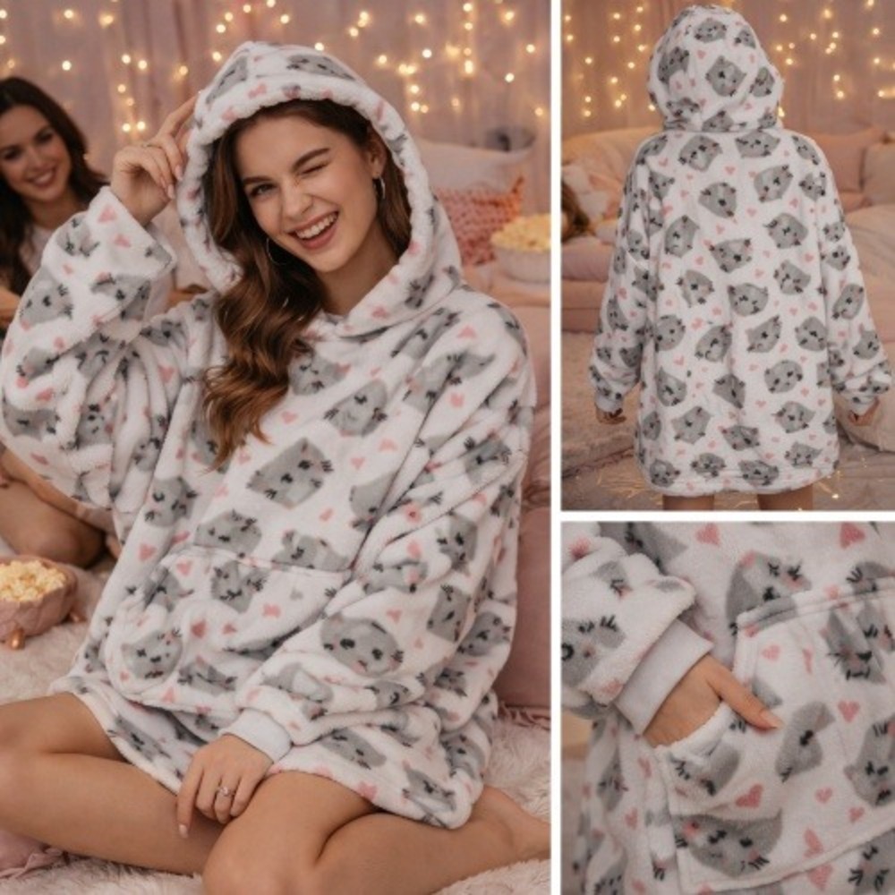 THROWZY MARLO LORENZ‎  PULLOVER CAT LOVERS OS FIT MOST COZY WARM NOVELTY LOUNGE